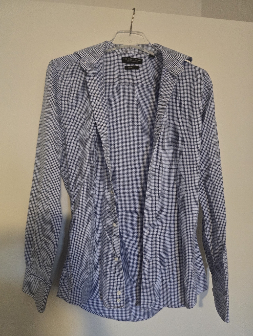 Bloomingdale's Light Blue and White Gingham Button-Up Shirt